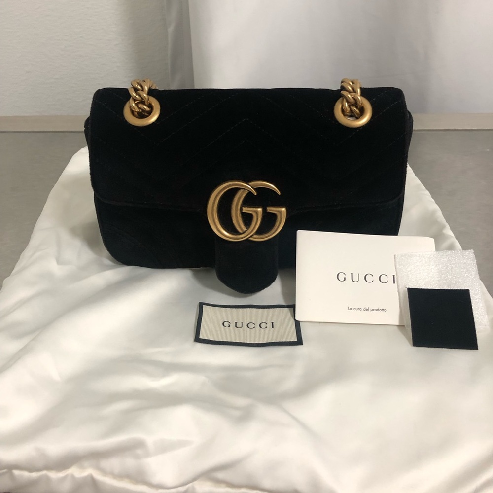 Authentic Gucci GG Marmont Velvet Mini Black Bag